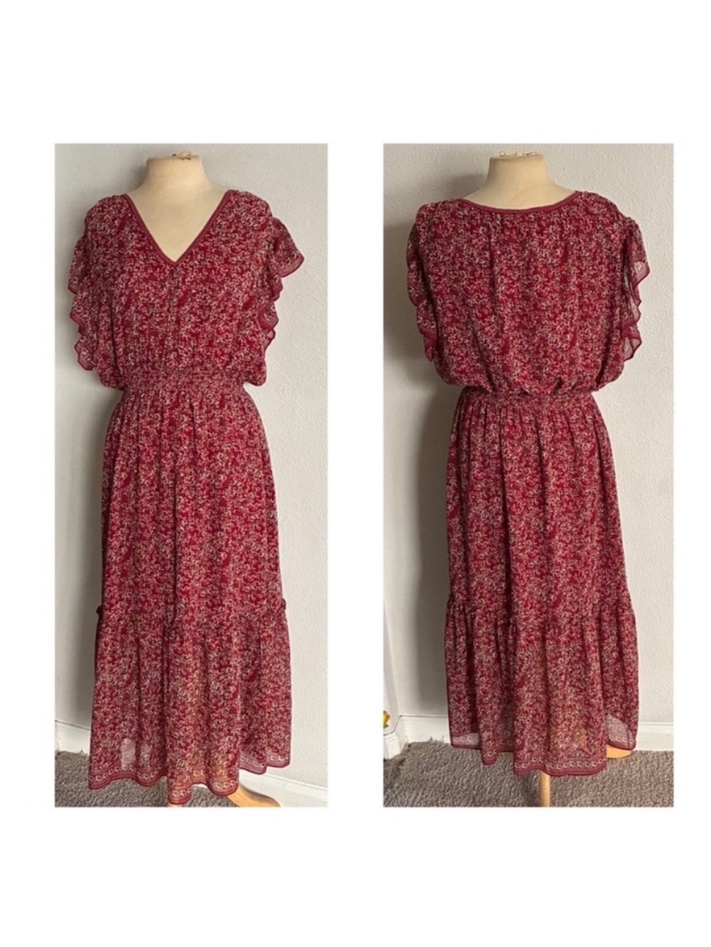 Max Studio red cottagecore dress